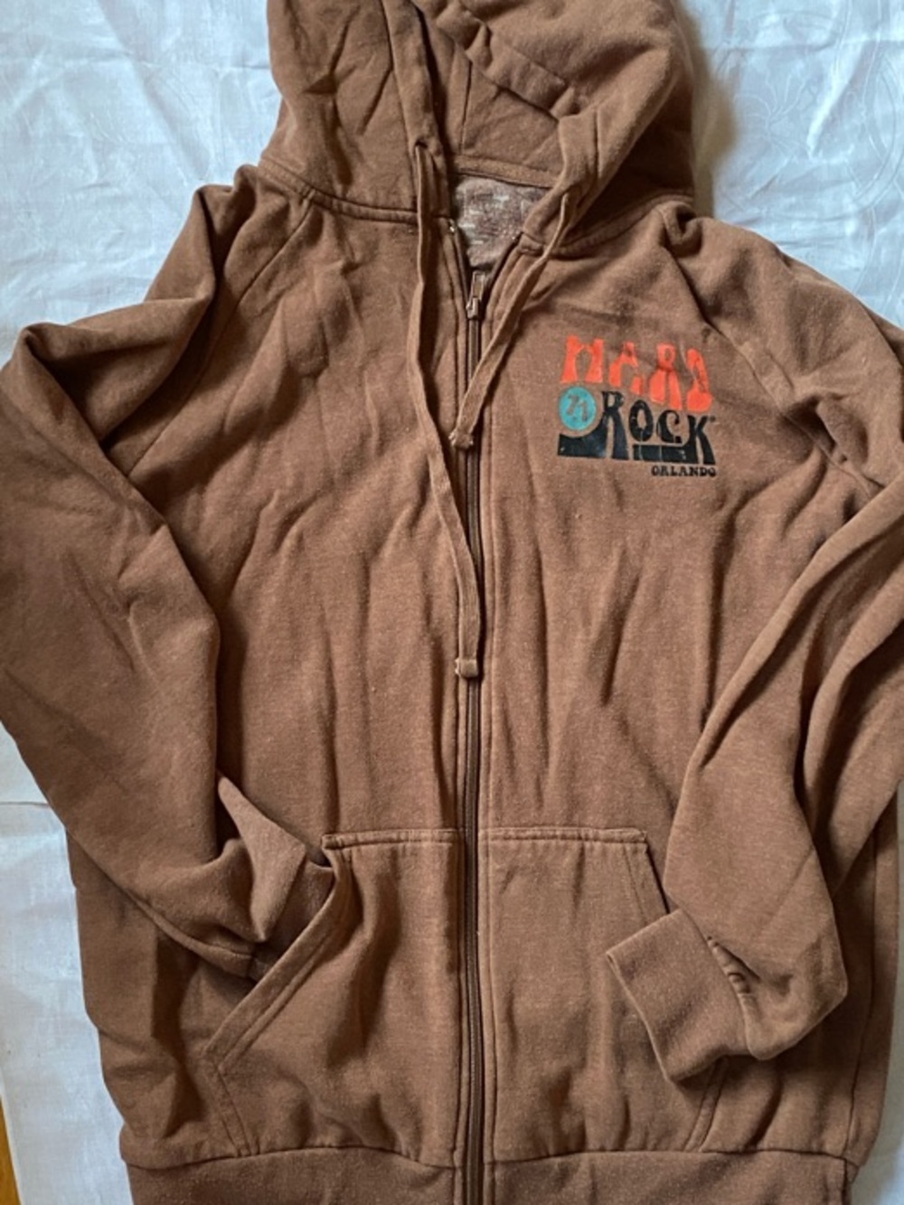 Hard Rock Cafe Brown Zip-Up Hoodie with Rock Logo